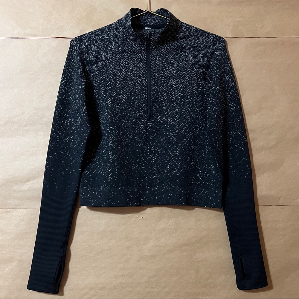 Lululemon | Rest Less Cropped 1/2 Zip Pullover Top Herringbone Fade Black Size 6